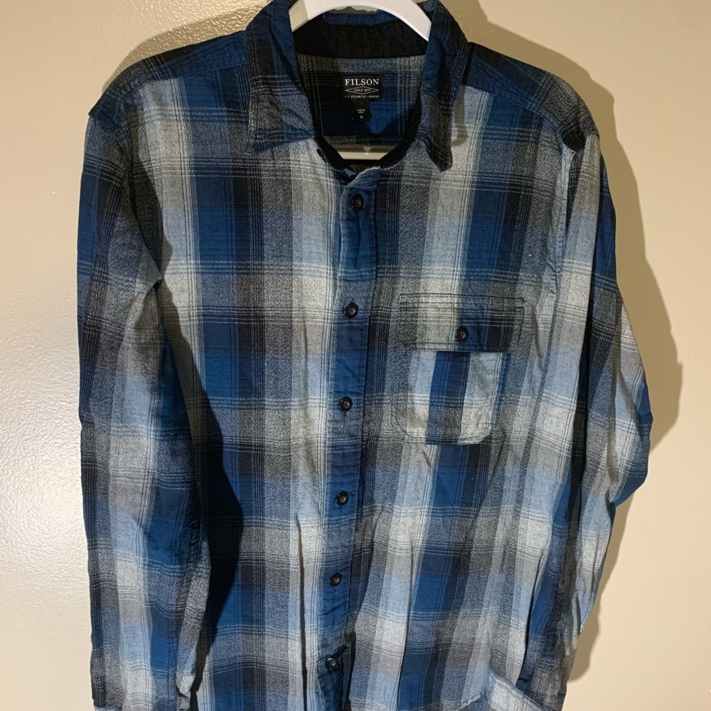 CC FILSON Button Down Shirt Blue Plaid Cotton Flannel Mens Medium M